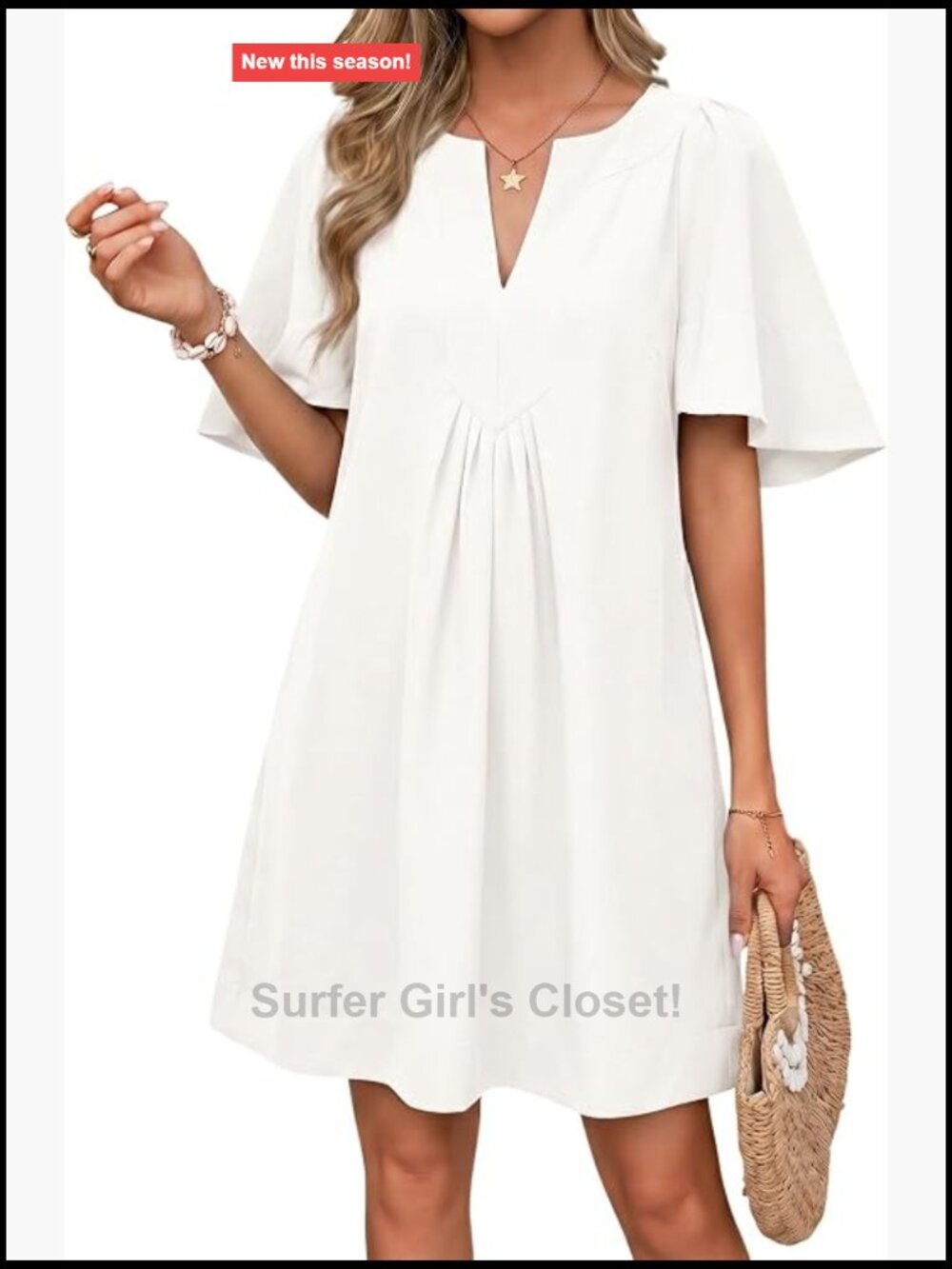 Womens Shift Mini Dress Short Sleeve V-Neck Loose Flowy Summer Dresses with